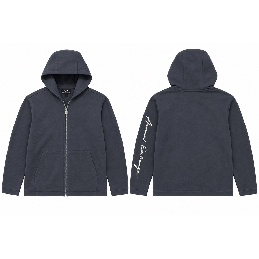A|X Armani Exchange Women's,French terry cotton hoodie script logo, Navy, M
